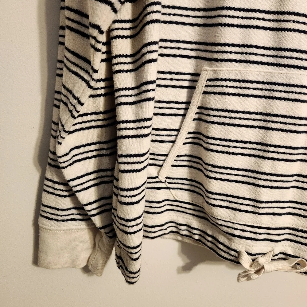 J. Crew | Women's Cream and Black Striped Hoodie Pullover (Size Large)